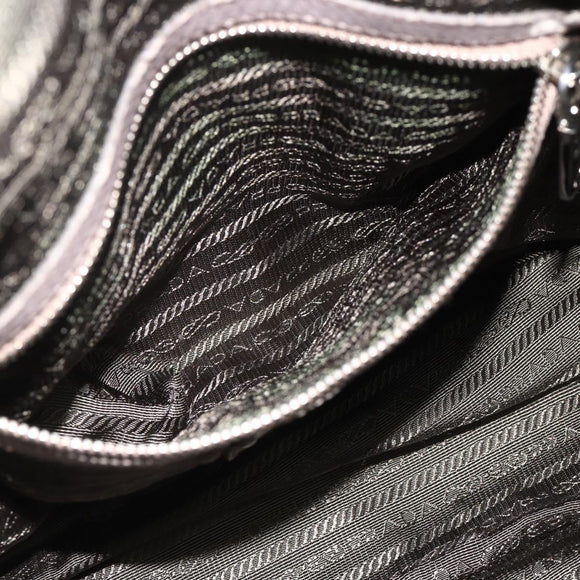 PRADA Handtas met Plissé Leer 2-weg Grijs Zilver Auth 178080A