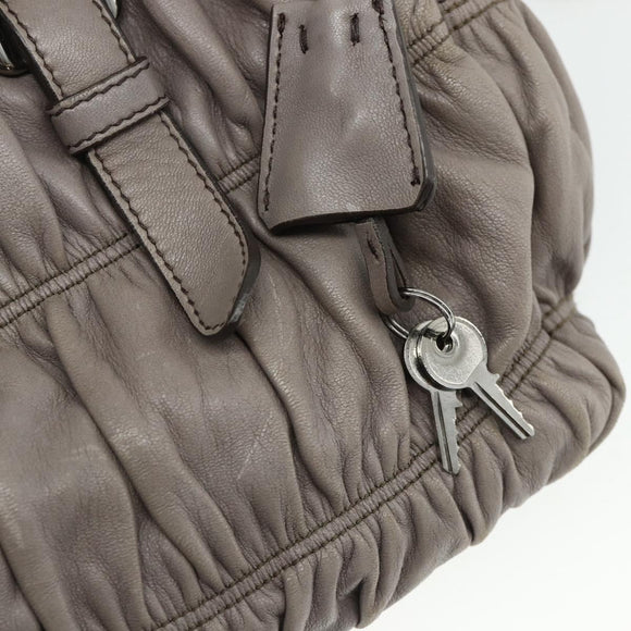 PRADA Handtas met Plissé Leer 2-weg Grijs Zilver Auth 178080A