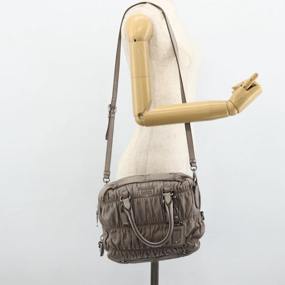 PRADA Handtas met Plissé Leer 2-weg Grijs Zilver Auth 178080A
