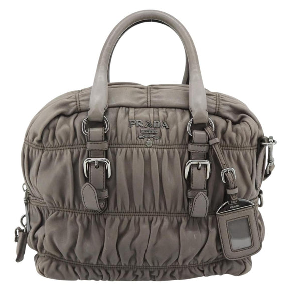 PRADA Handtas met Plissé Leer 2-weg Grijs Zilver Auth 178080A