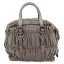PRADA Handtas met Plissé Leer 2-weg Grijs Zilver Auth 178080A-2
