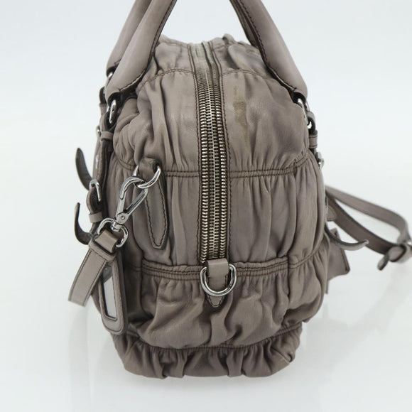 PRADA Handtas met Plissé Leer 2-weg Grijs Zilver Auth 178080A