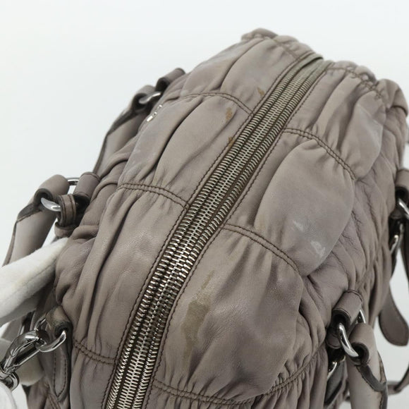 PRADA Handtas met Plissé Leer 2-weg Grijs Zilver Auth 178080A