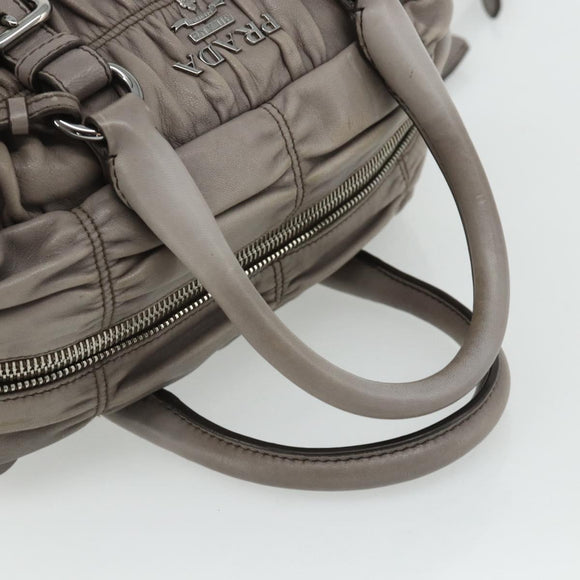PRADA Handtas met Plissé Leer 2-weg Grijs Zilver Auth 178080A