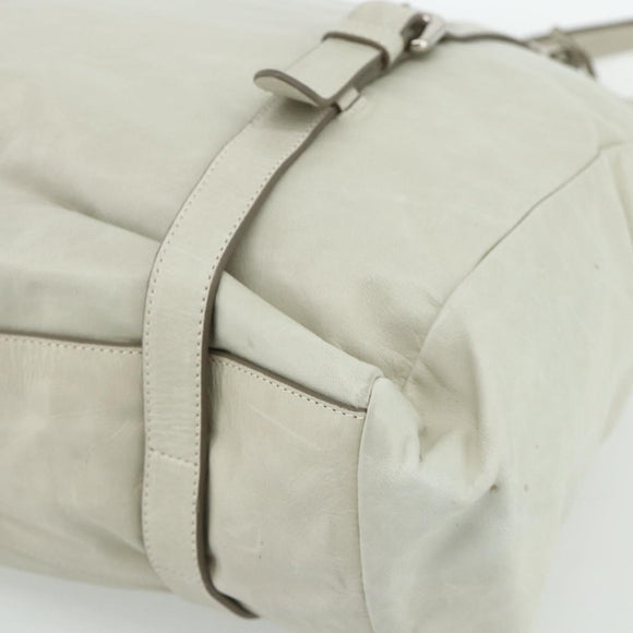 PRADA Tote Bag Leather Ivory Silver Auth 178082A