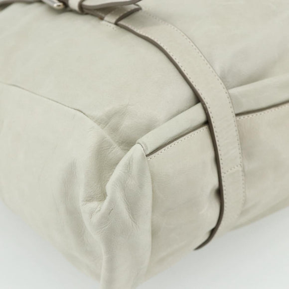 PRADA Tote Bag Leather Ivory Silver Auth 178082A