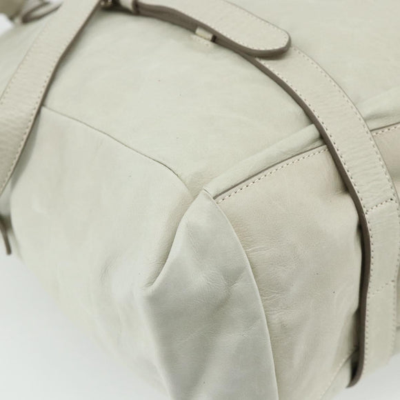 PRADA Tote Bag Leather Ivory Silver Auth 178082A