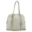 PRADA Tote Bag Leather Ivory Silver Auth 178082A-13