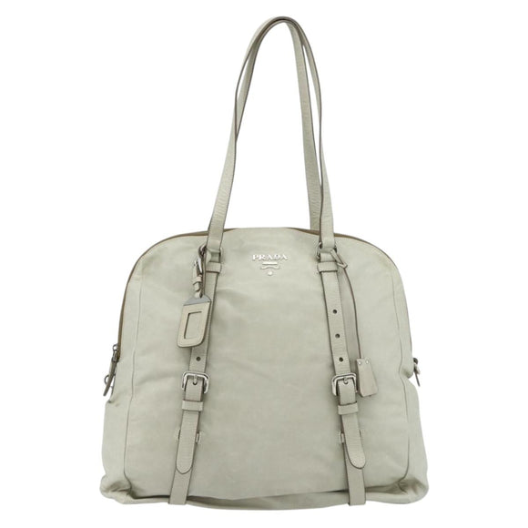 PRADA Tote Bag Leather Ivory Silver Auth 178082A