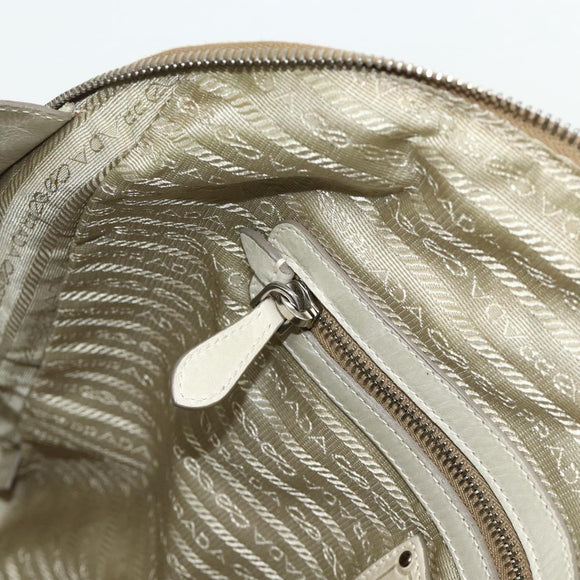 PRADA Tote Bag Leather Ivory Silver Auth 178082A