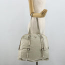 PRADA Tote Bag Leather Ivory Silver Auth 178082A-25