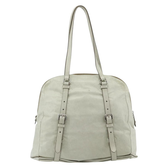 PRADA Tote Bag Leather Ivory Silver Auth 178082A