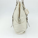 PRADA Tote Bag Leather Ivory Silver Auth 178082A-3