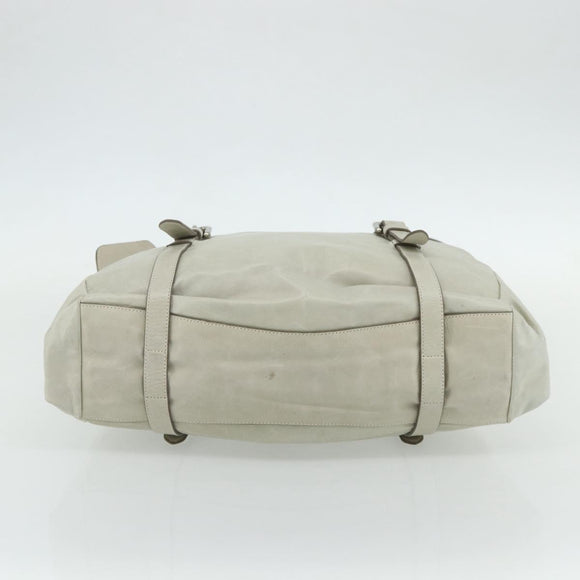 PRADA Tote Bag Leather Ivory Silver Auth 178082A