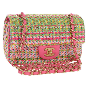 CHANEL Matelasse 20 Chain Shoulder Bag Tweed Pink Gold CC Auth 178085SM