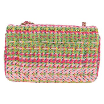 CHANEL Matelasse 20 Chain Shoulder Bag Tweed Pink Gold CC Auth 178085SM - 0