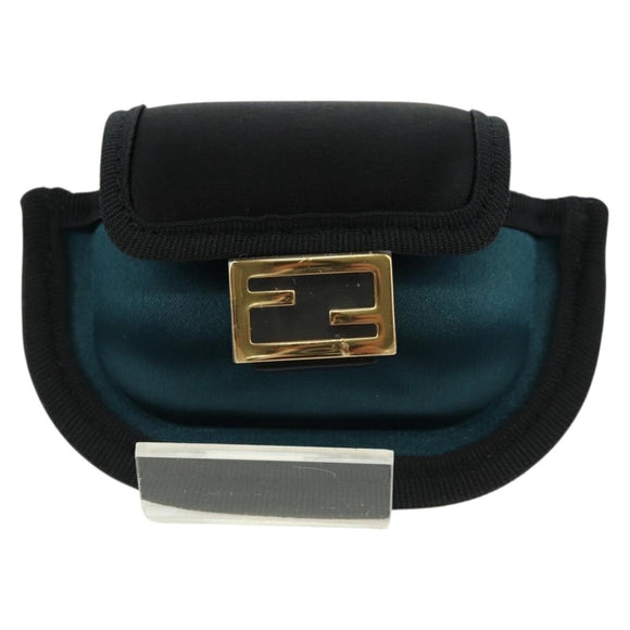 FENDI Picobucket AirPods Case Neck Pouch Bag Satin Black Gold Auth 178091M