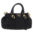 PRADA Handtas Nylon 2-weg Zwart Goud Auth 178100-1