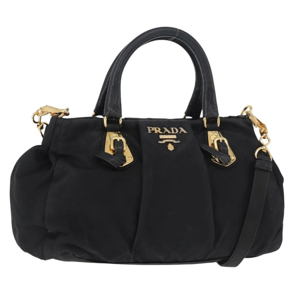PRADA Handtas Nylon 2-weg Zwart Goud Auth 178100