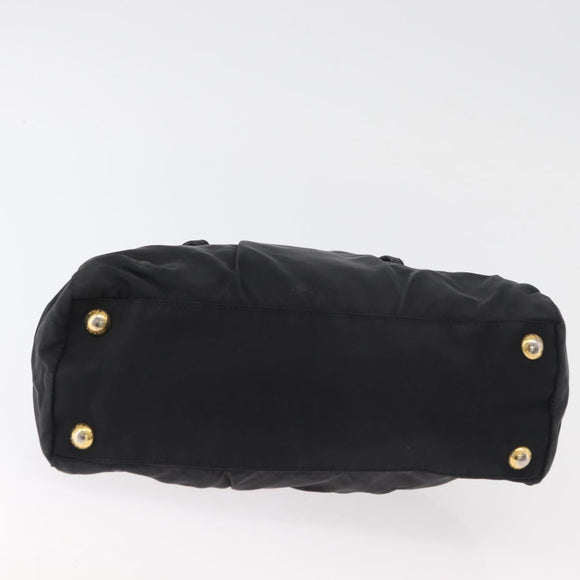 PRADA Handtas Nylon 2-weg Zwart Goud Auth 178100