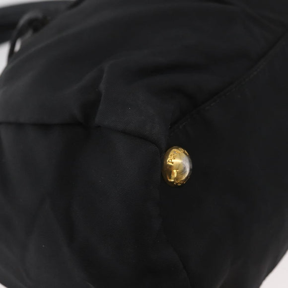 PRADA Handtas Nylon 2-weg Zwart Goud Auth 178100