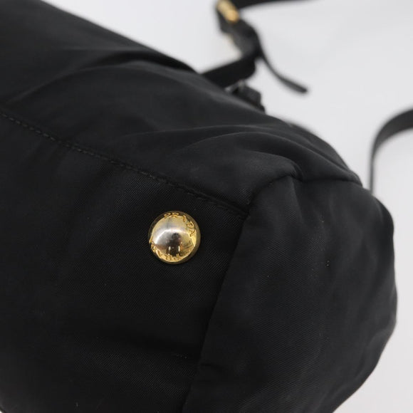 PRADA Handtas Nylon 2-weg Zwart Goud Auth 178100