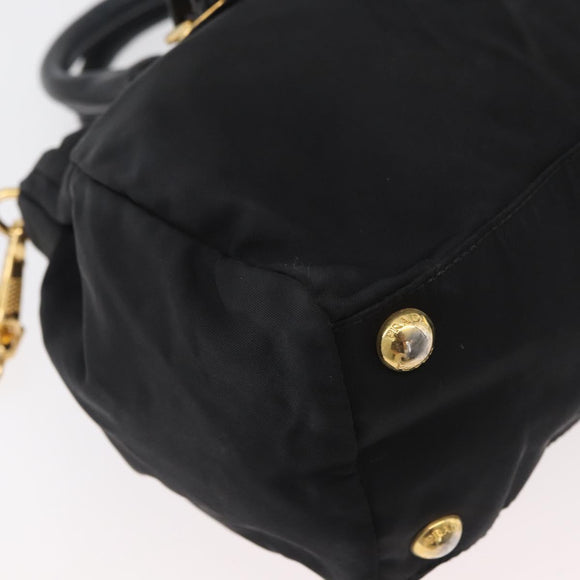 PRADA Handtas Nylon 2-weg Zwart Goud Auth 178100