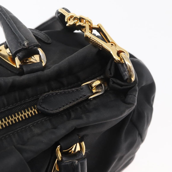 PRADA Handtas Nylon 2-weg Zwart Goud Auth 178100