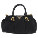 PRADA Handtas Nylon 2-weg Zwart Goud Auth 178100-13