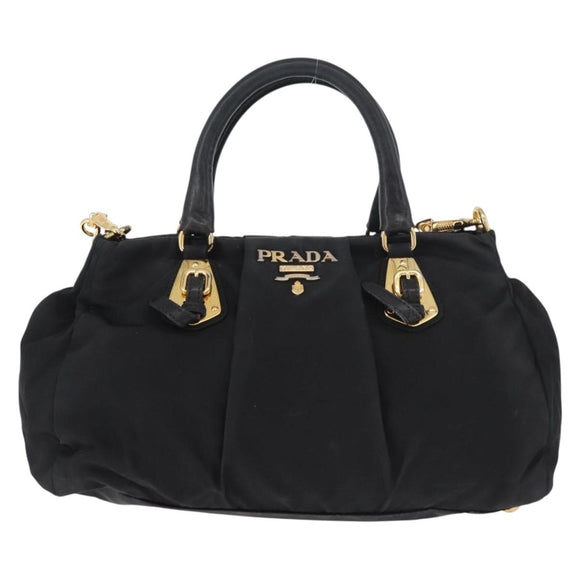 PRADA Handtas Nylon 2-weg Zwart Goud Auth 178100