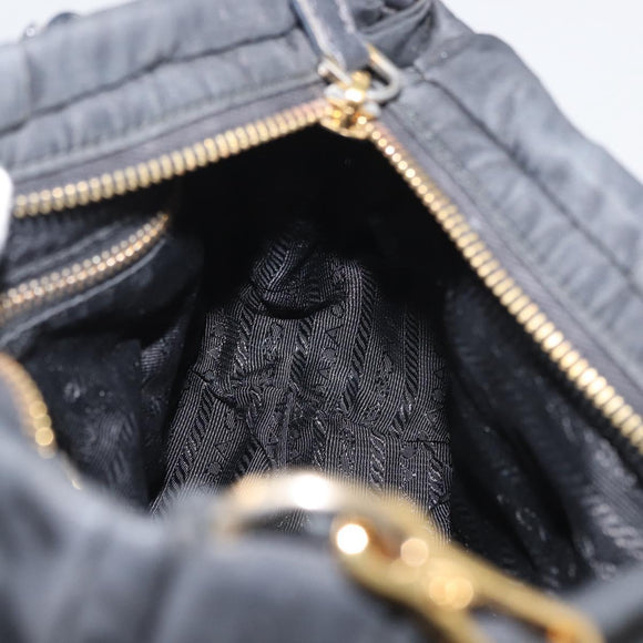 PRADA Handtas Nylon 2-weg Zwart Goud Auth 178100