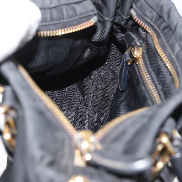 PRADA Handtas Nylon 2-weg Zwart Goud Auth 178100