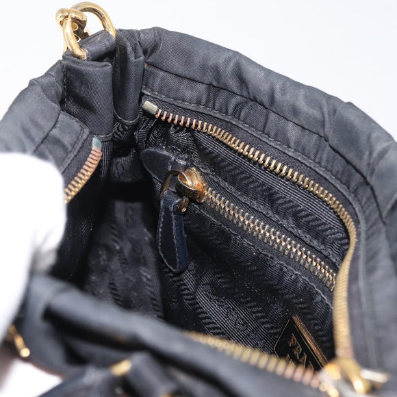 PRADA Handtas Nylon 2-weg Zwart Goud Auth 178100