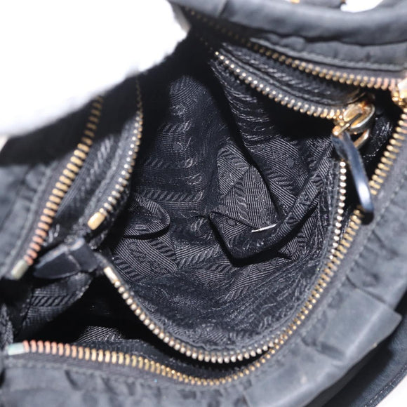 PRADA Handtas Nylon 2-weg Zwart Goud Auth 178100