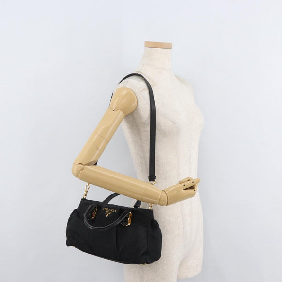 PRADA Handtas Nylon 2-weg Zwart Goud Auth 178100