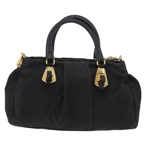 PRADA Handtas Nylon 2-weg Zwart Goud Auth 178100