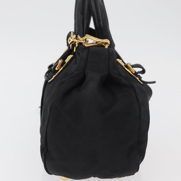 PRADA Handtas Nylon 2-weg Zwart Goud Auth 178100