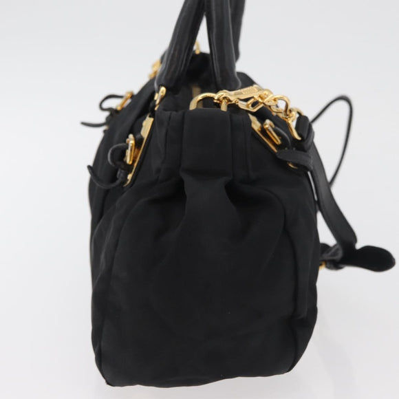 PRADA Handtas Nylon 2-weg Zwart Goud Auth 178100