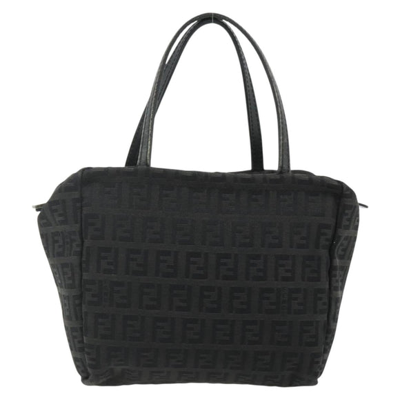 FENDI Zucchino Canvas Hand Bag Black Silver Auth 178108