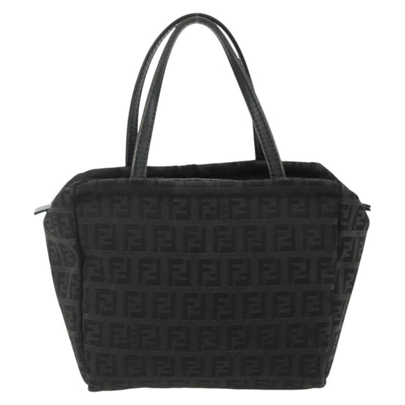 FENDI Zucchino Canvas Hand Bag Black Silver Auth 178108