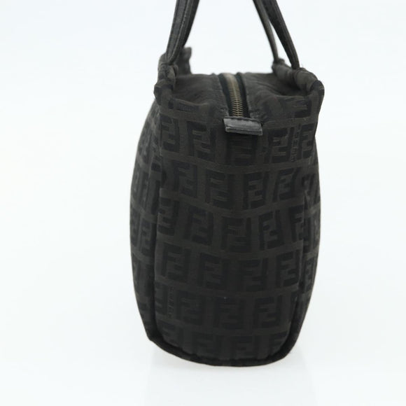 FENDI Zucchino Canvas Hand Bag Black Silver Auth 178108