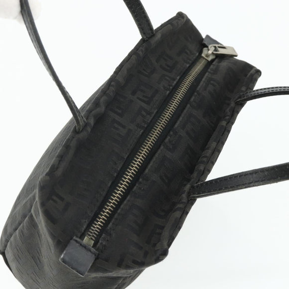 FENDI Zucchino Canvas Hand Bag Black Silver Auth 178108