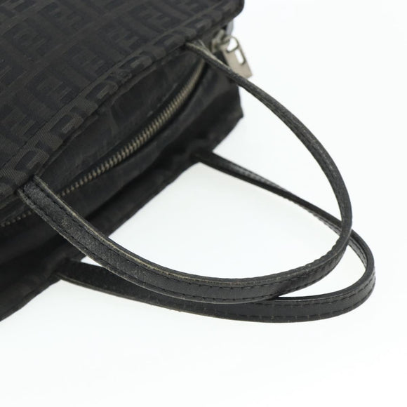 FENDI Zucchino Canvas Hand Bag Black Silver Auth 178108
