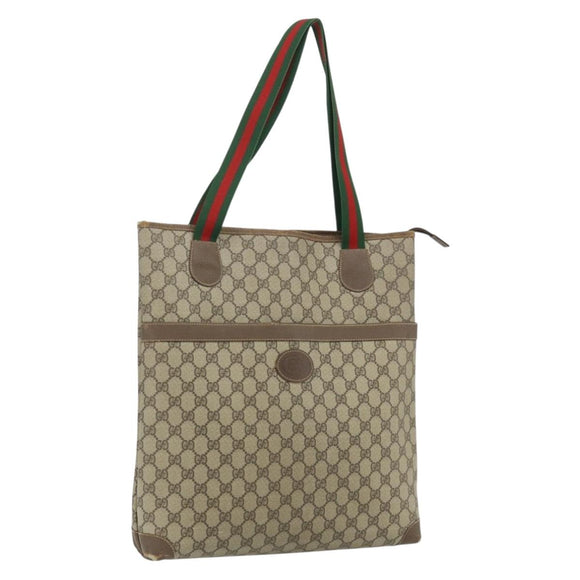 GUCCI GG Supreme Web Sherry Line Tote Bag PVC Beige Red Green Auth 178111