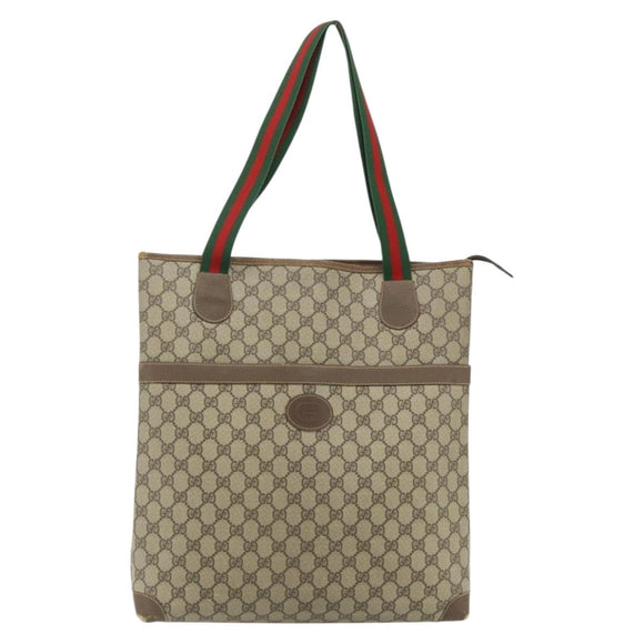 GUCCI GG Supreme Web Sherry Line Tote Bag PVC Beige Red Green Auth 178111