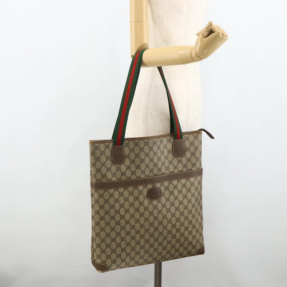 GUCCI GG Supreme Web Sherry Line Tote Bag PVC Beige Red Green Auth 178111