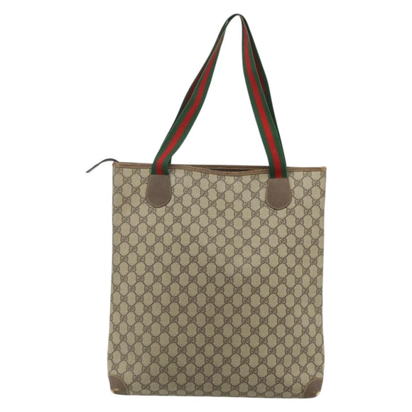GUCCI GG Supreme Web Sherry Line Tote Bag PVC Beige Red Green Auth 178111