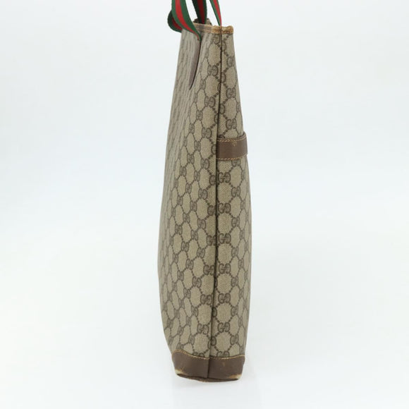 GUCCI GG Supreme Web Sherry Line Tote Bag PVC Beige Red Green Auth 178111