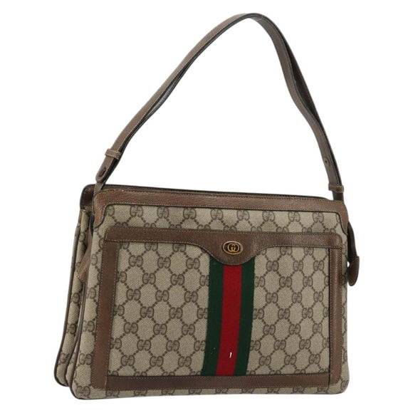 GUCCI GG Supreme Web Sherry Line Bag PVC Beige Gold 14 02 034 Auth 178112