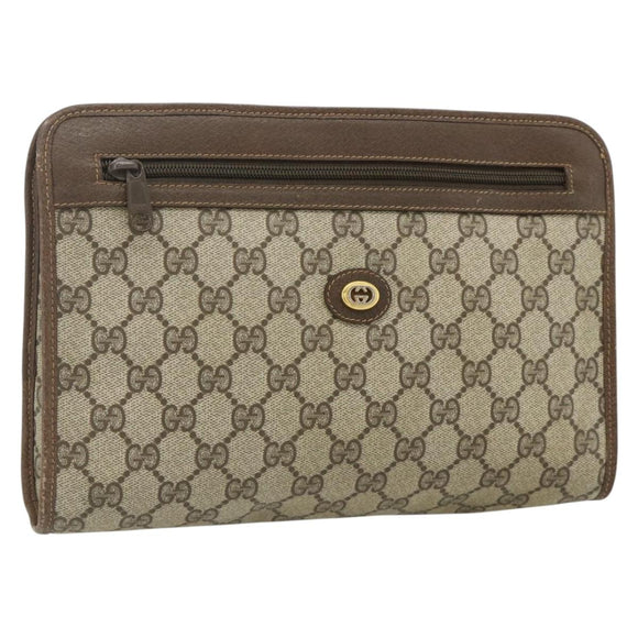 GUCCI GG Supreme Clutch Bag PVC Beige Gold 97 01 037 Auth 178113
